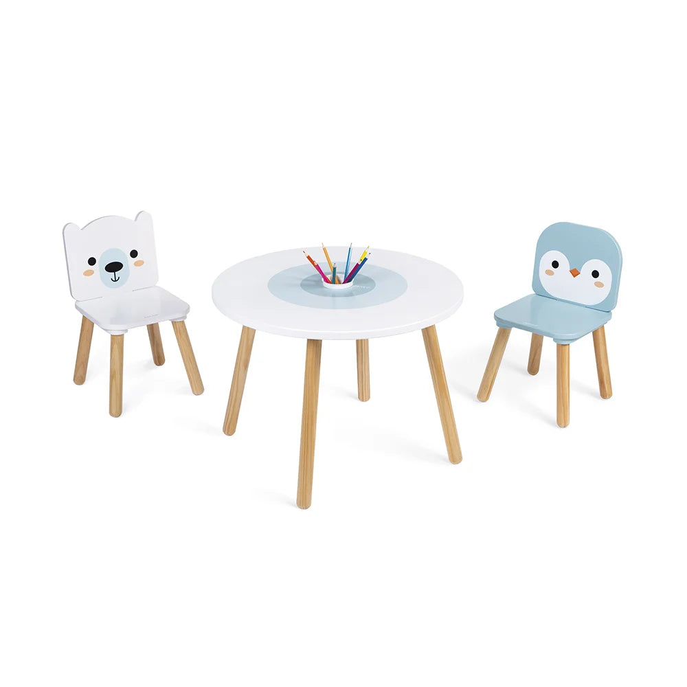 Table et 2 chaises Banquise en bois