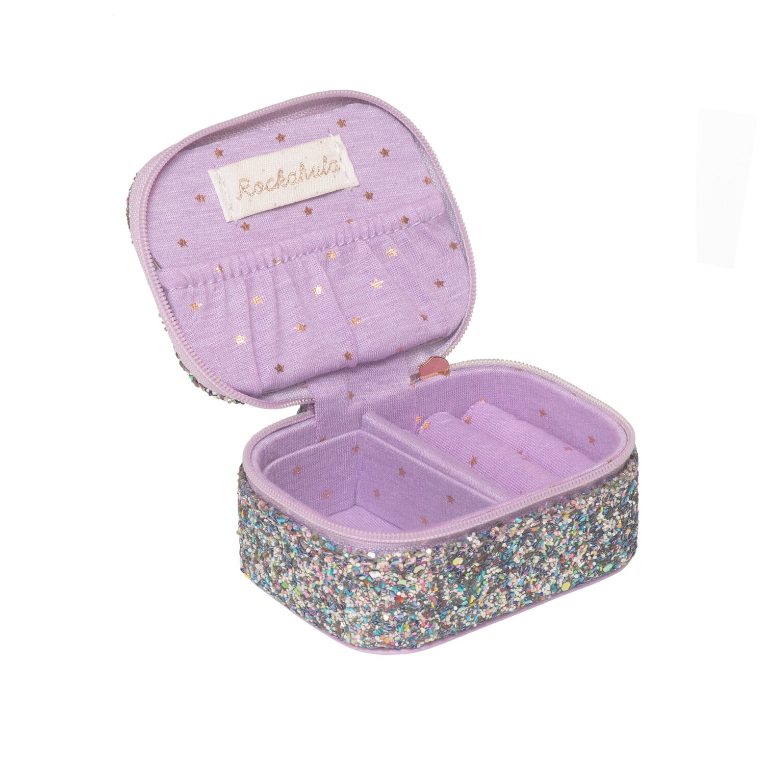 Mini lilac jewelry box with glitter confetti
