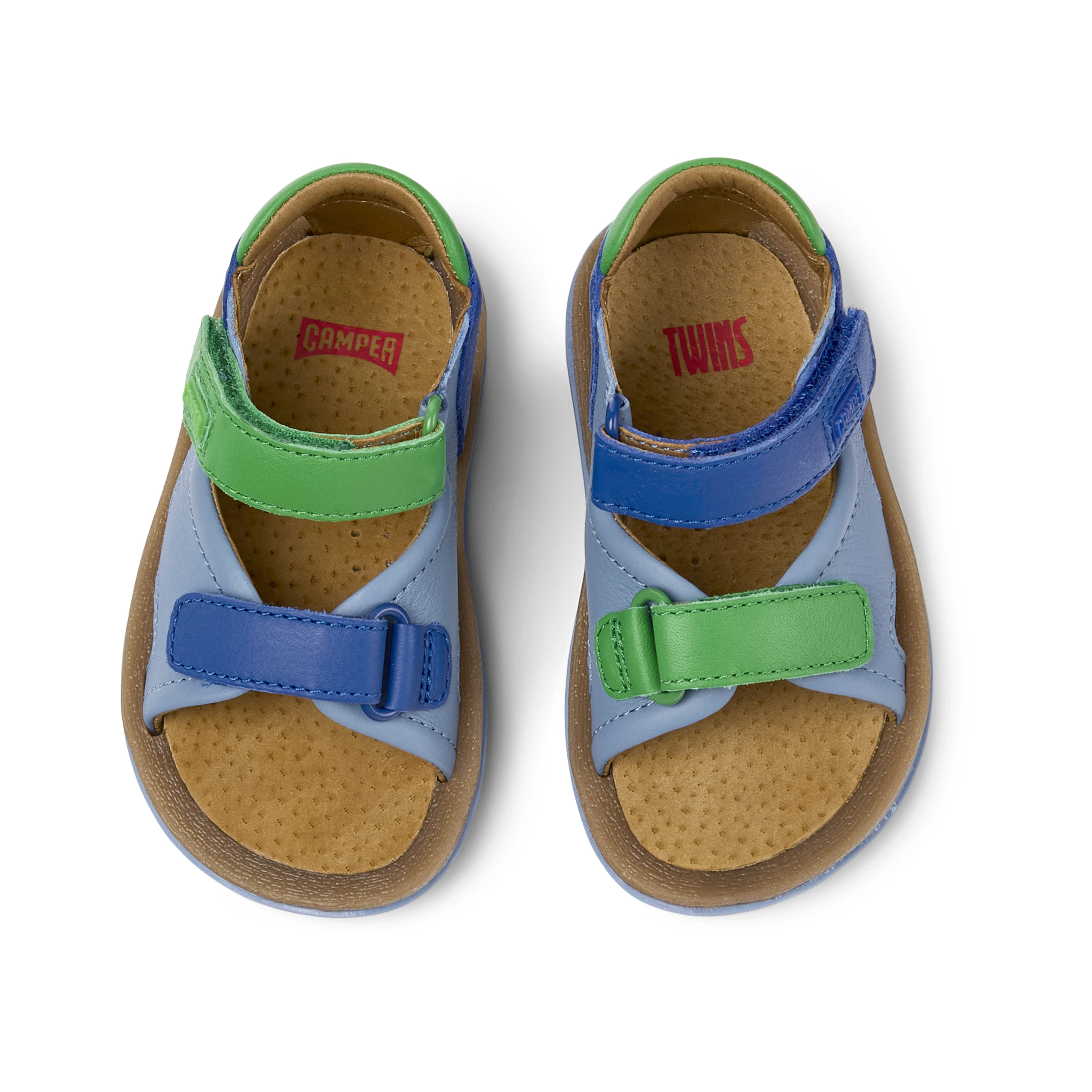 Open sandals with two multicolored leather straps
