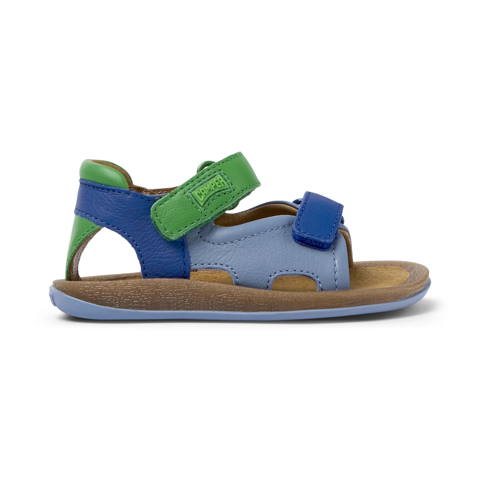 Open sandals with two multicolored leather straps