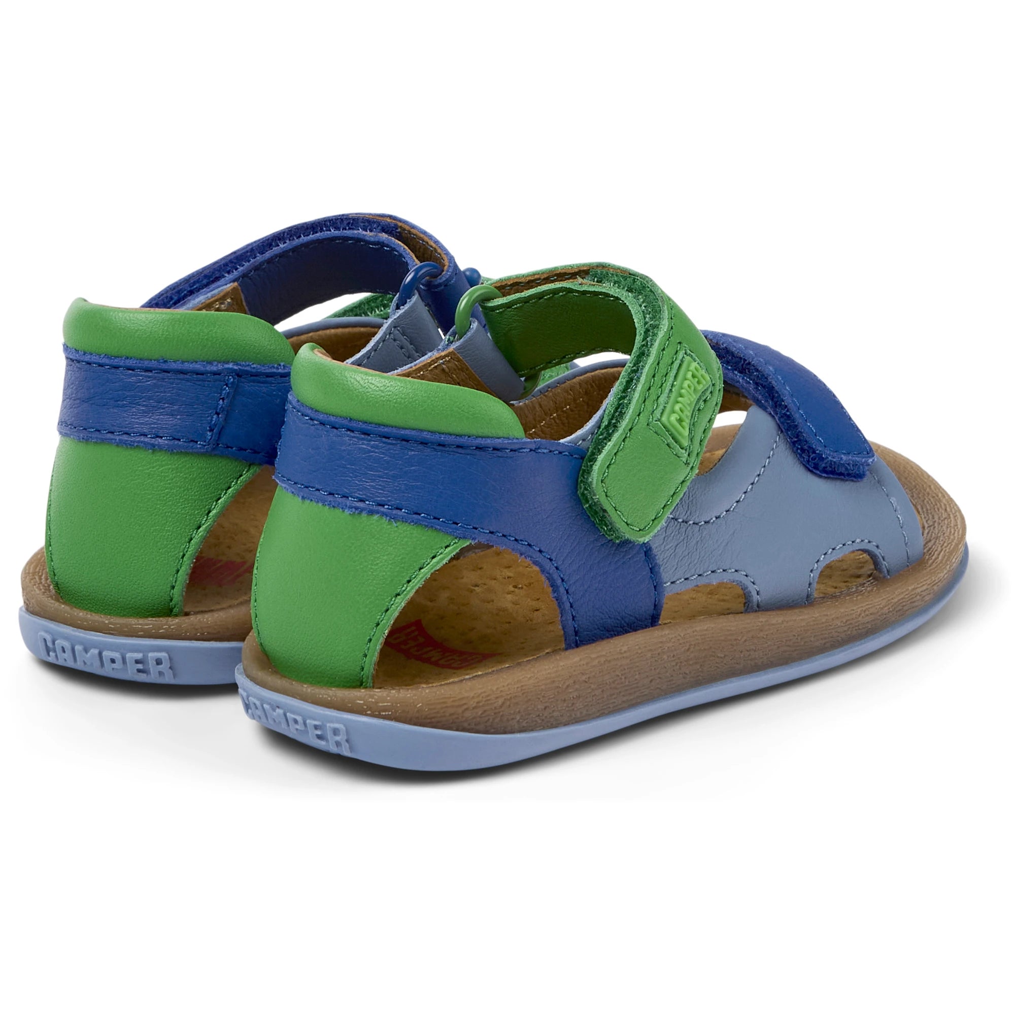Open sandals with two multicolored leather straps