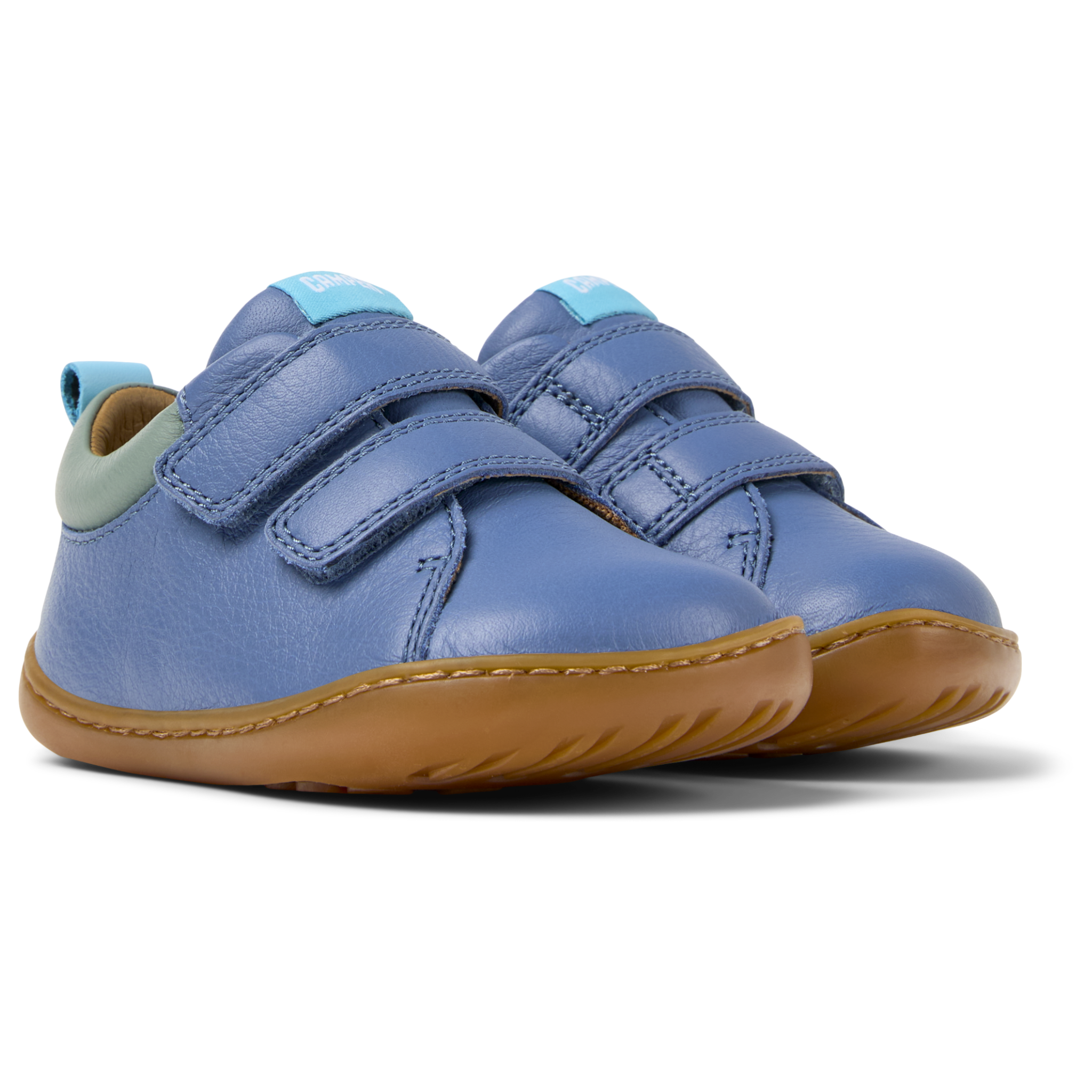 Blue leather shoes, Peu first steps