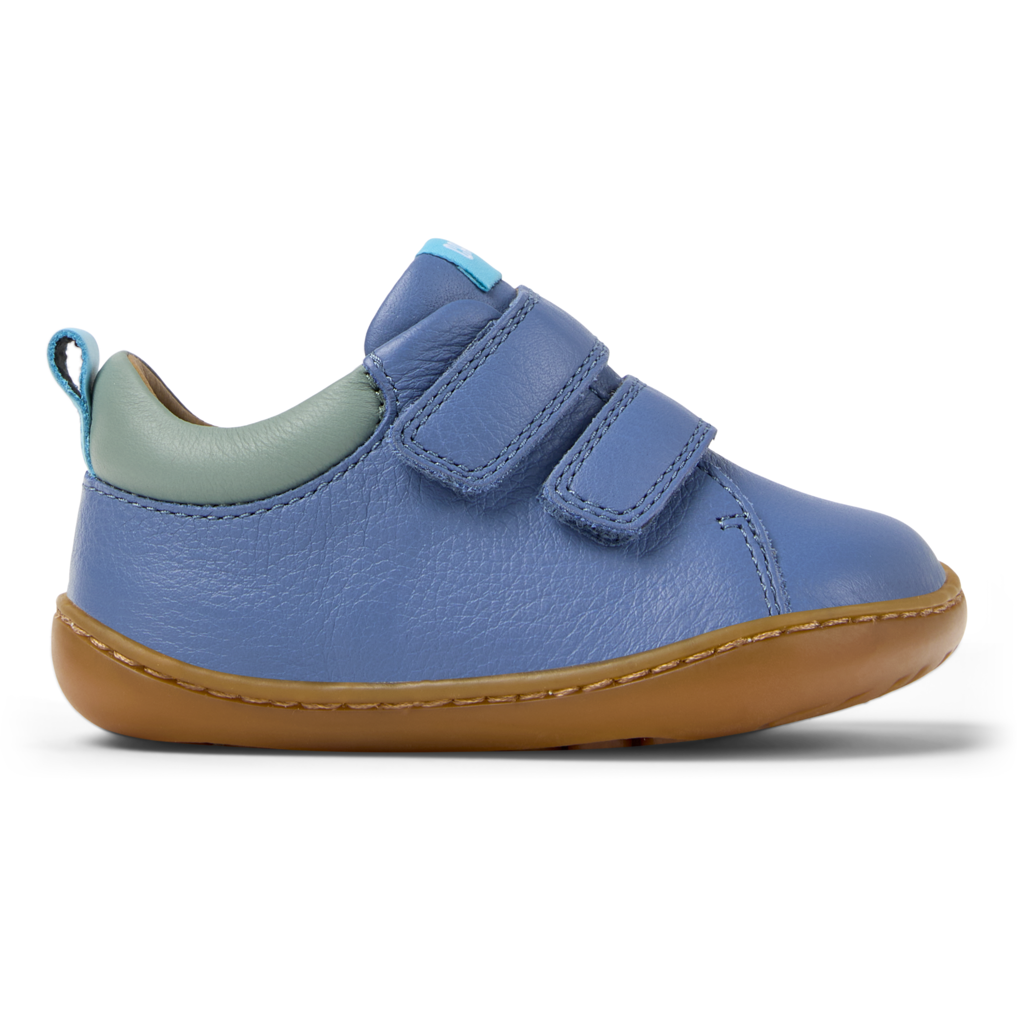 Blue leather shoes, Peu first steps