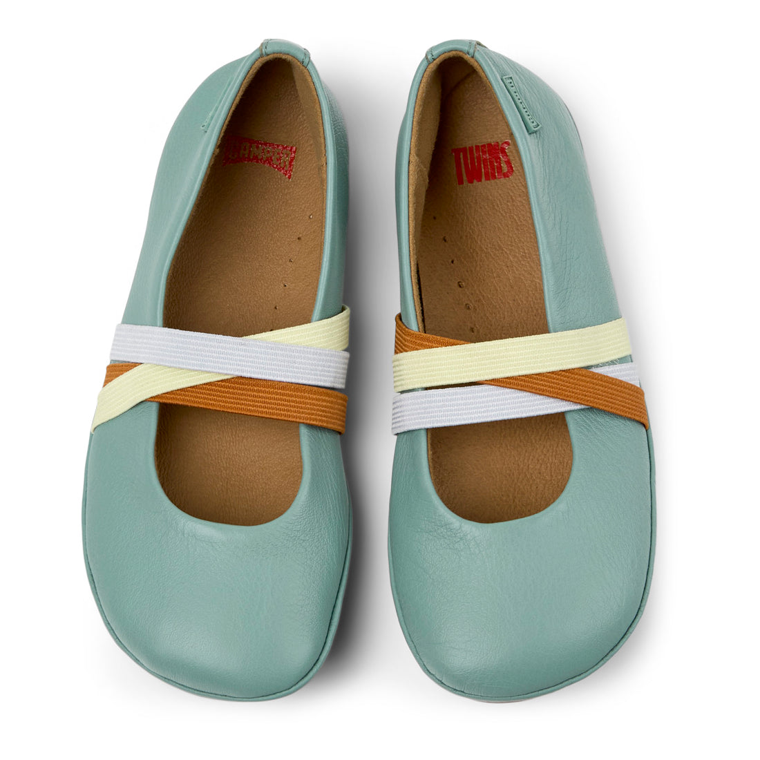 Green leather ballerinas for girls, Twins