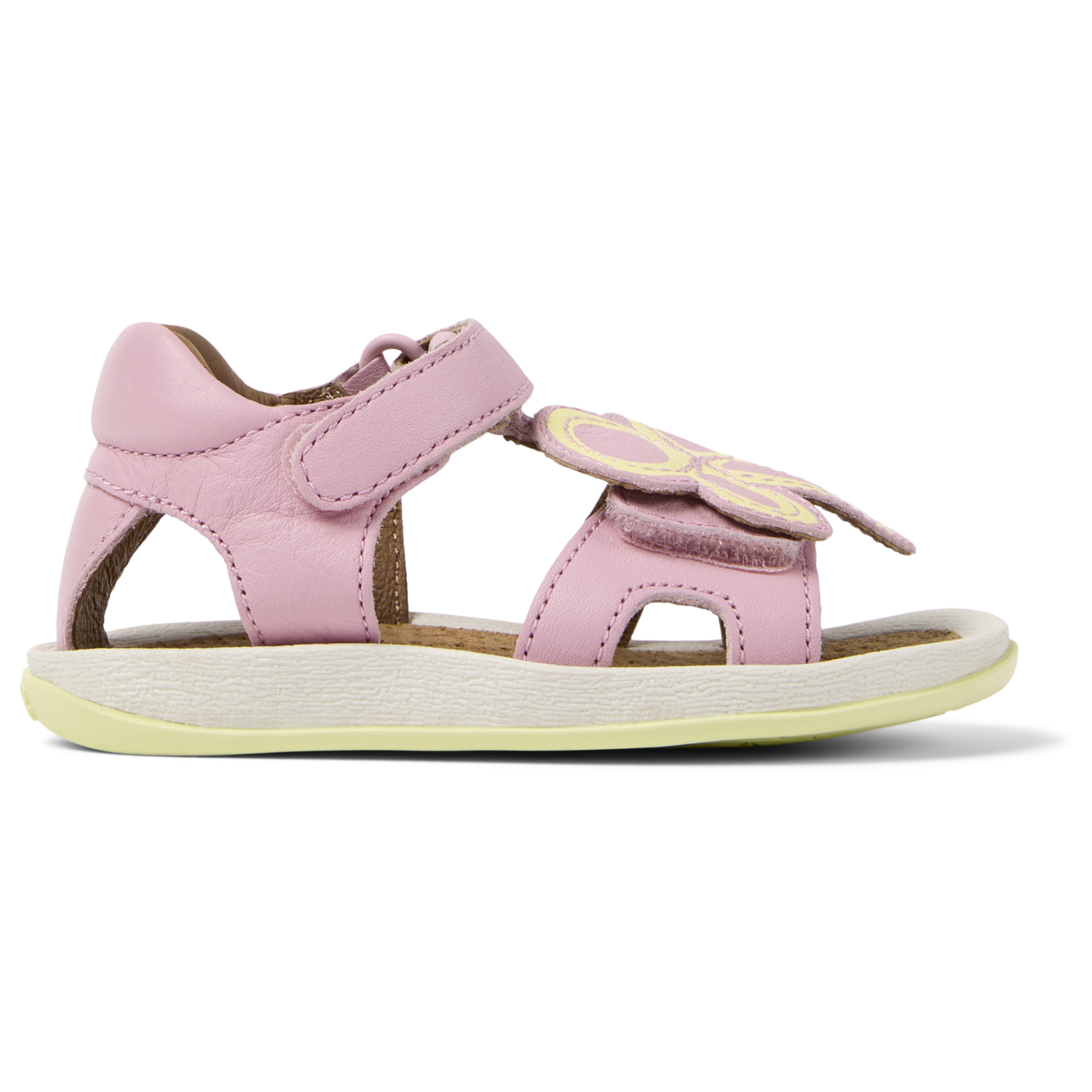 Open sandals in pink leather with flowers, Twins