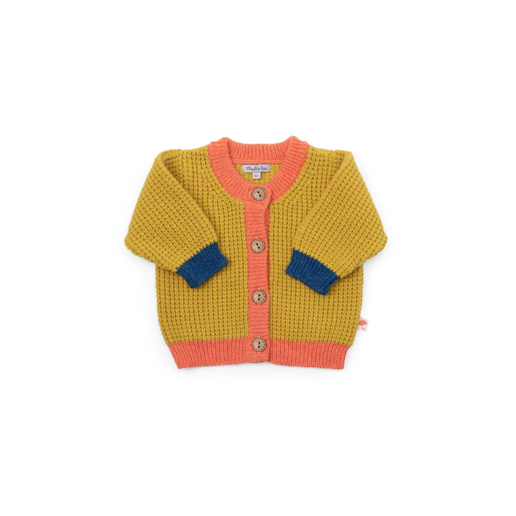 Chunky tricolor knit cardigan, Karel