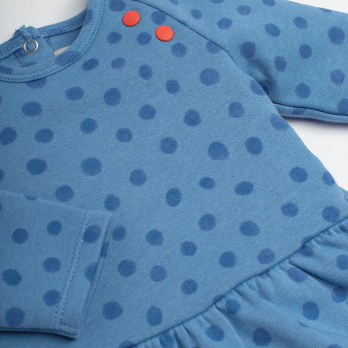 Blue polka dot brushed fleece dress, Kathie