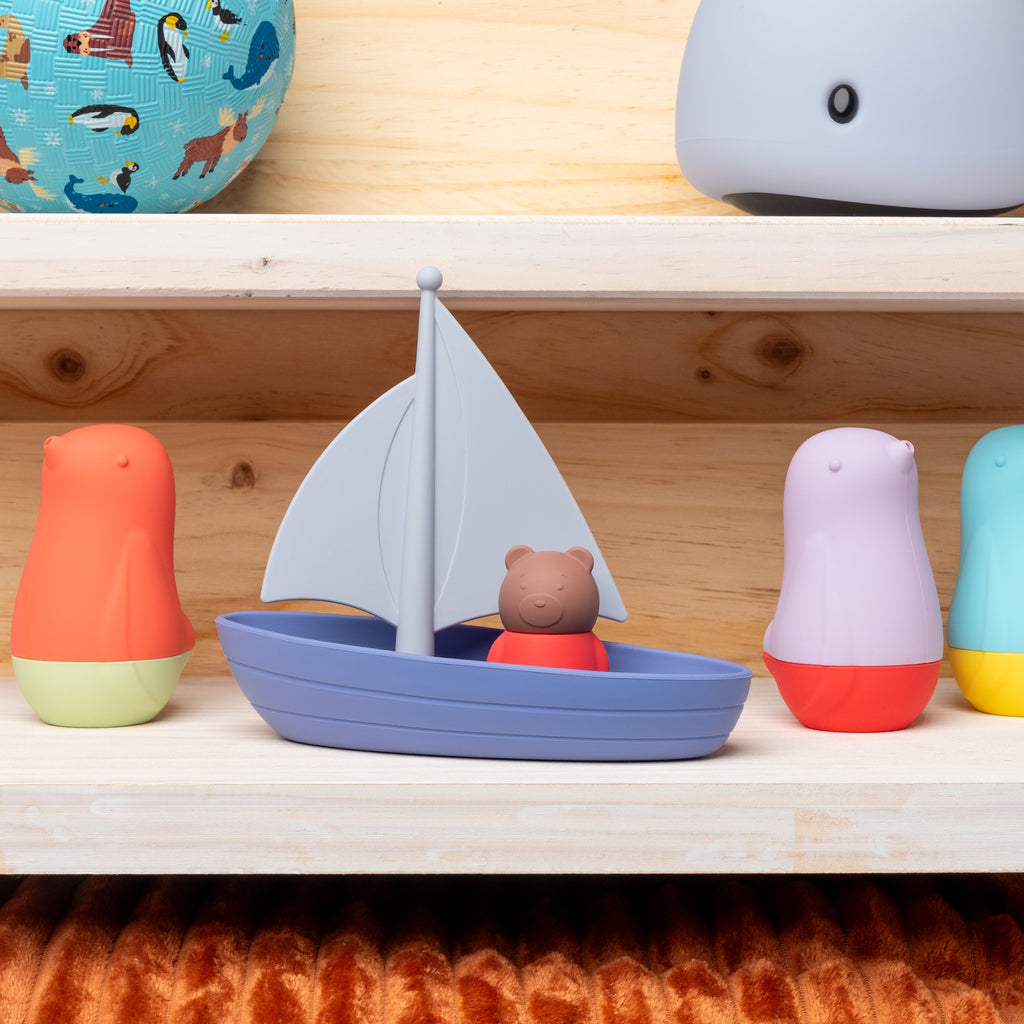 Silicone bath toy, Little boat with teddy bear