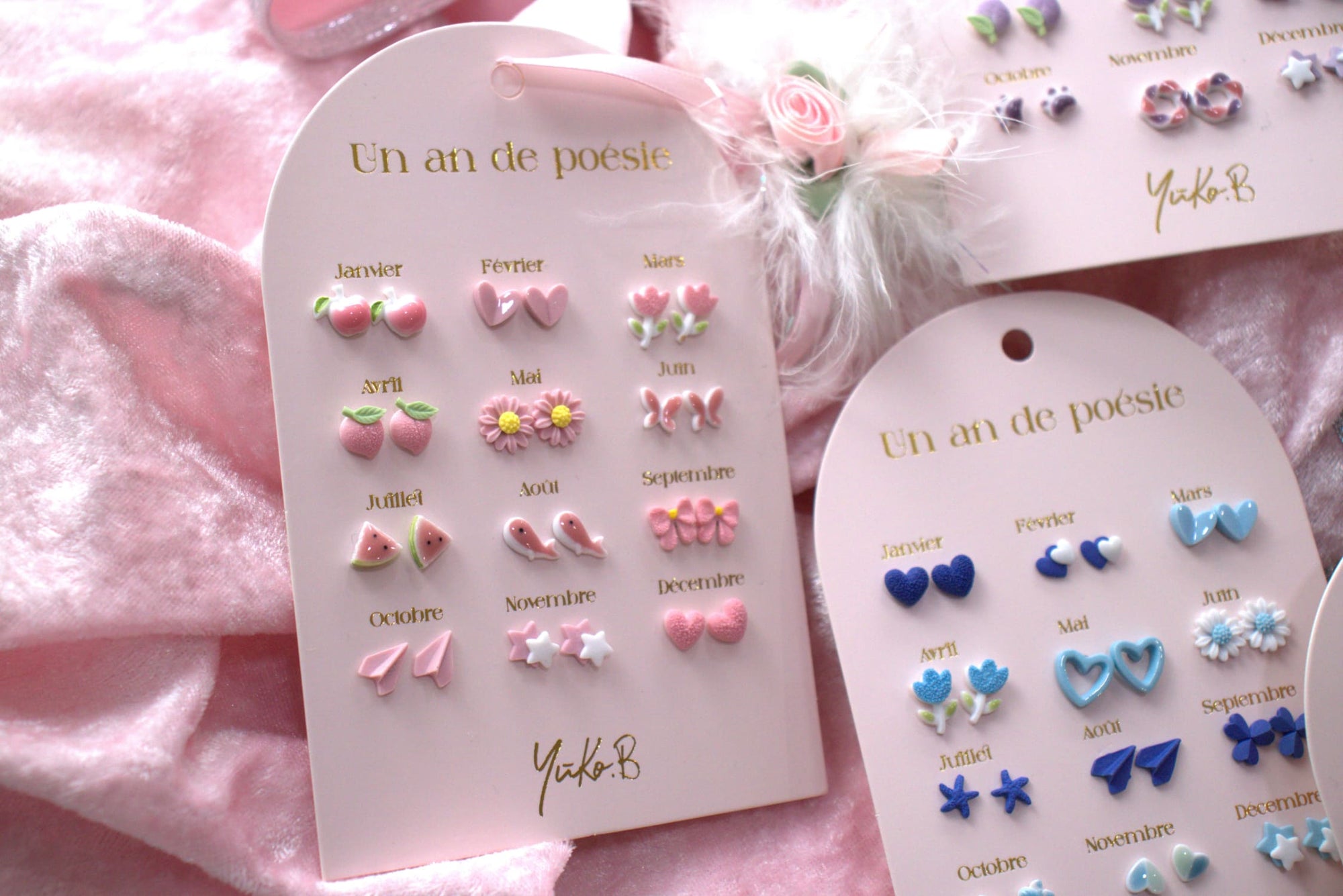 Set of 12 pairs of earrings, A year of poetry - Blue