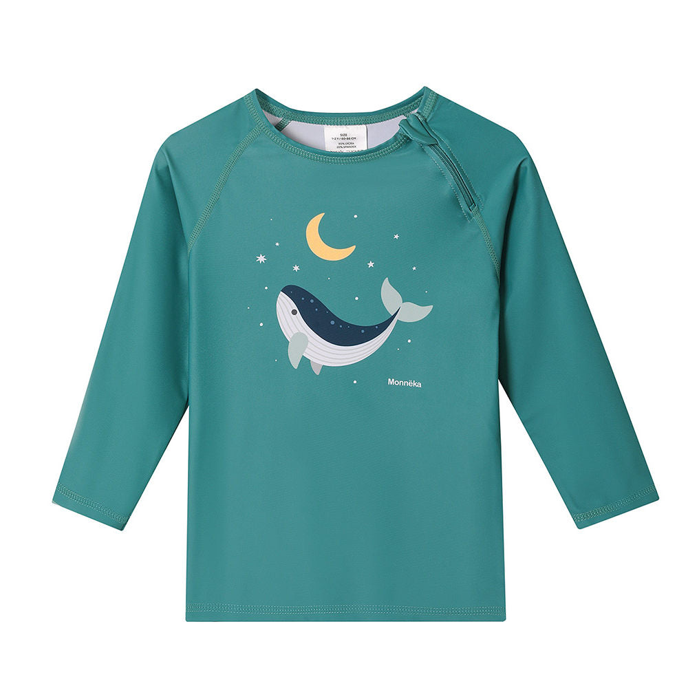 Long-sleeved sun protection T-shirt, Green Whale
