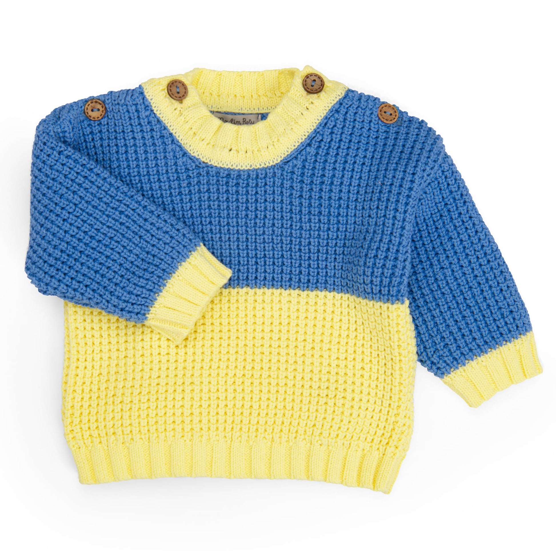 Maglione in cotone bio giallo e blu, Liseron