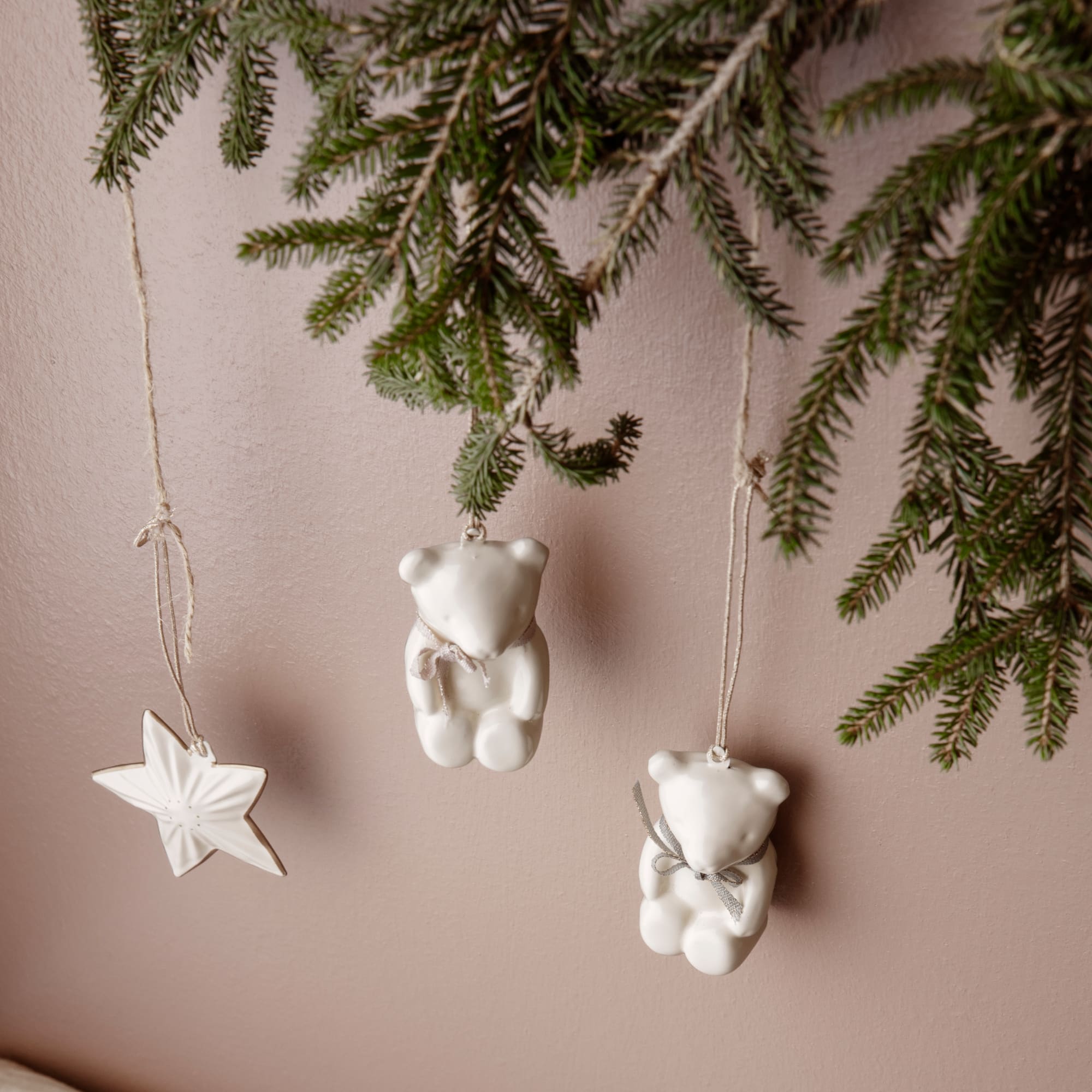 Metal Christmas Ornament, Teddy Bear - White/Pink