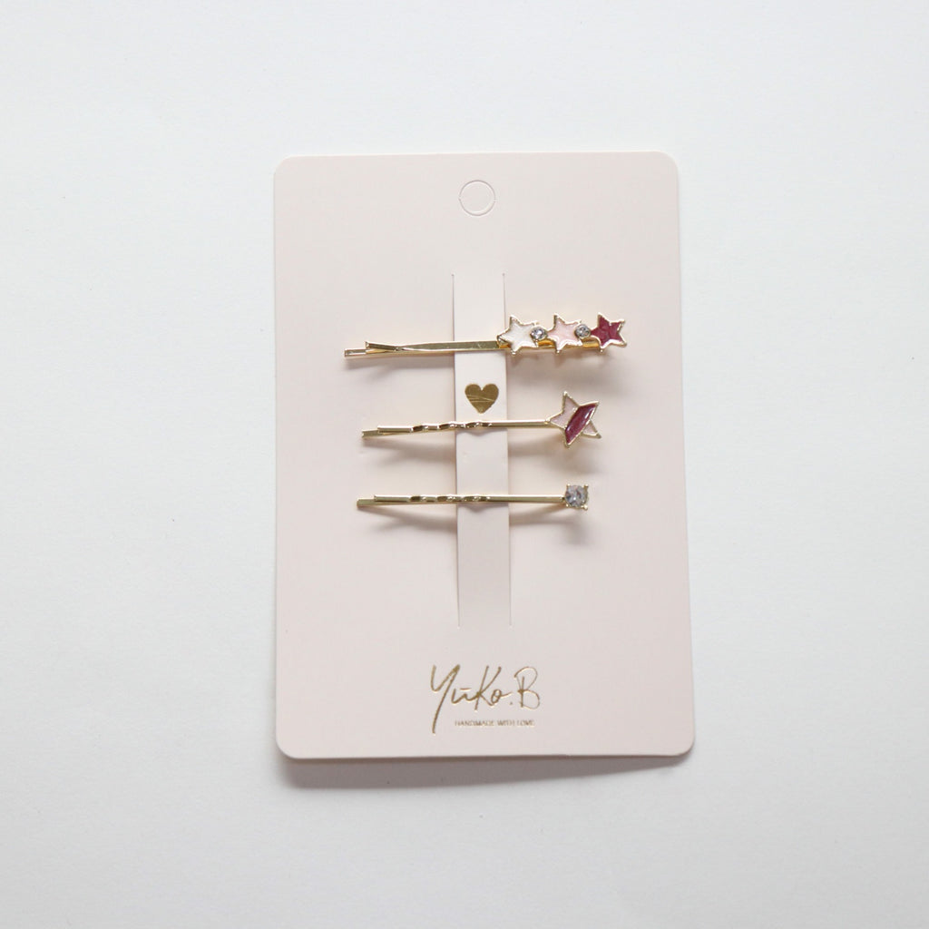 Hair clips, Pink star trio