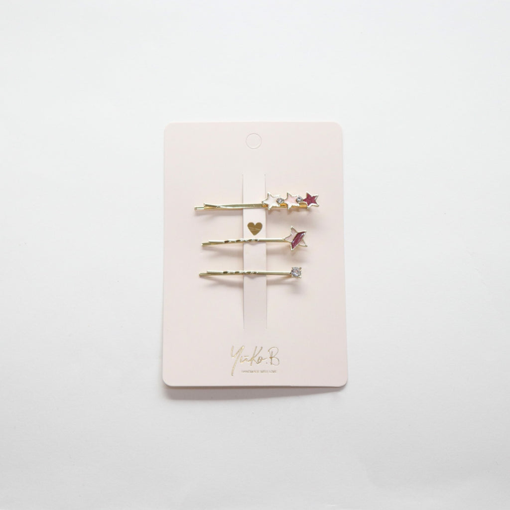 Hair clips, Pink star trio