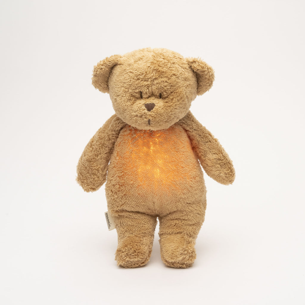 Moonie Humming bear in organic cotton with nightlight, Cappuccino