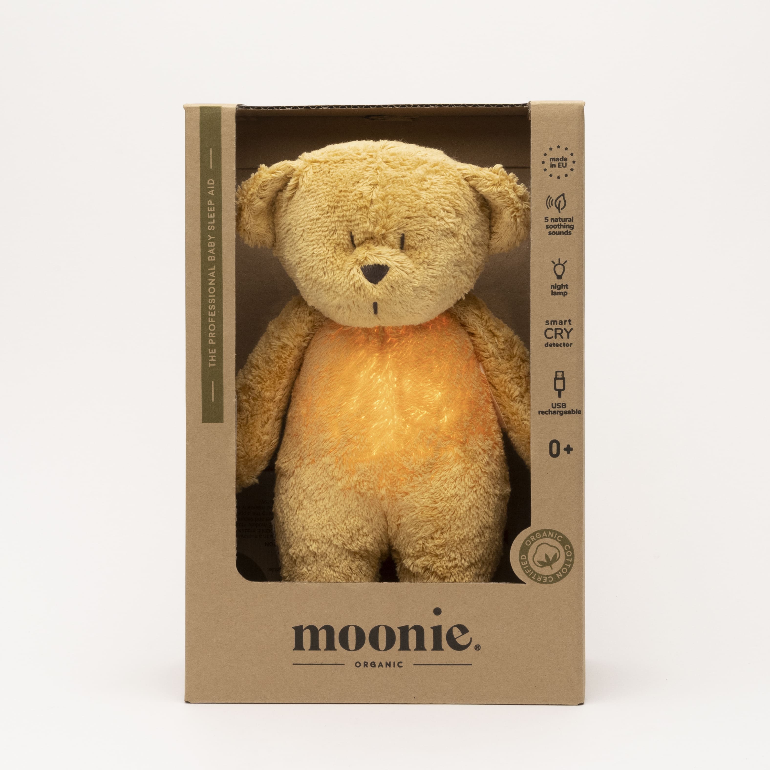 Moonie Orsetto in cotone bio con suoni e luce, Honey