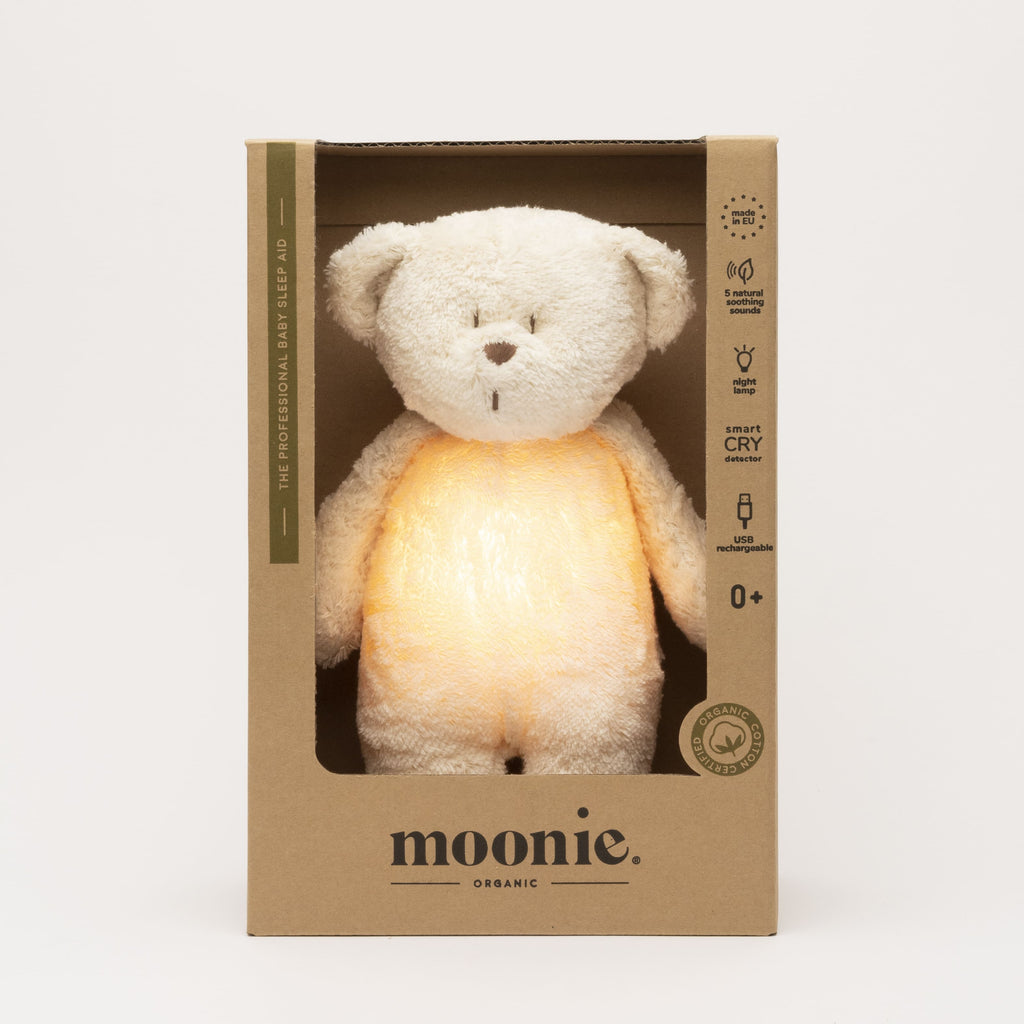 Moonie Humming bear in organic cotton with nightlight, Polar