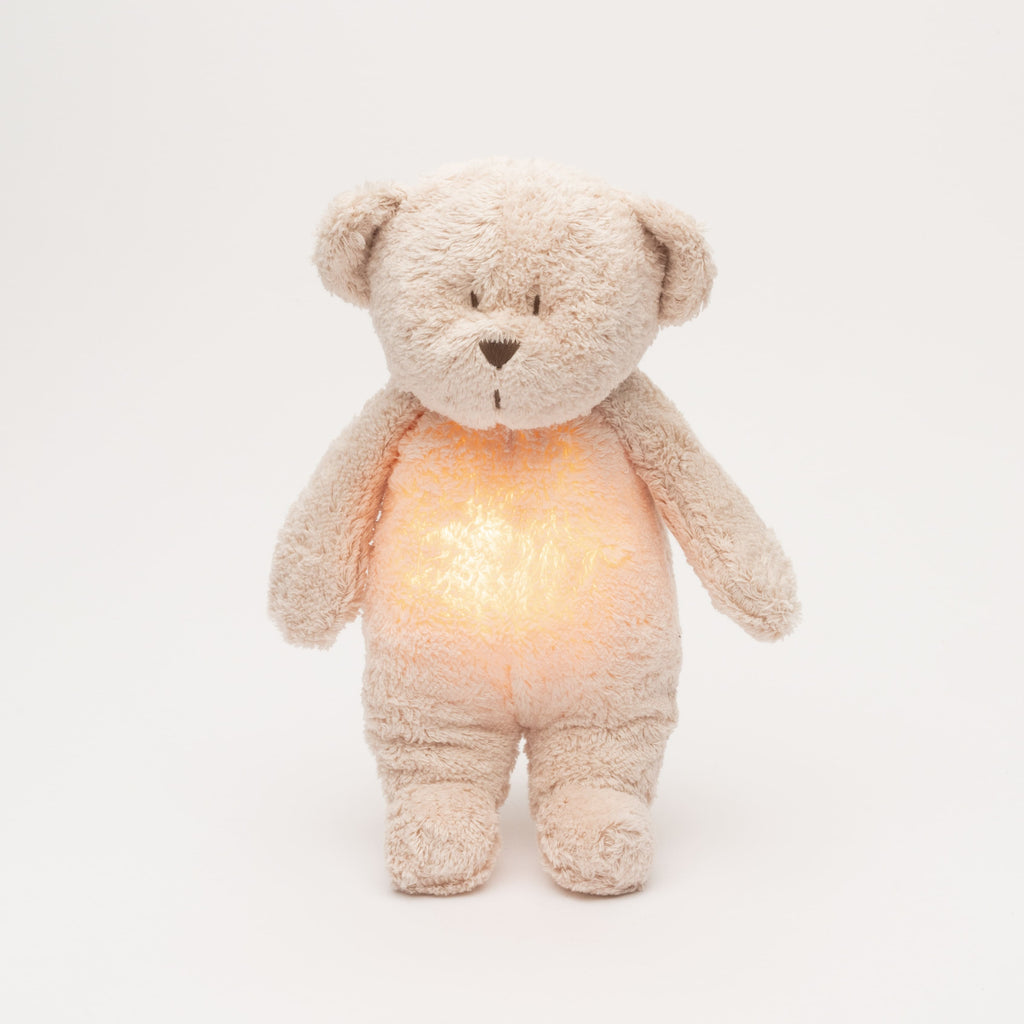 Moonie Humming bear in organic cotton with nightlight, Rose