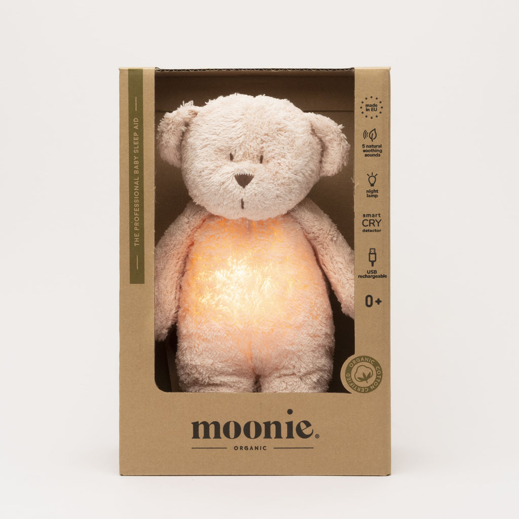 Moonie Humming bear in organic cotton with nightlight, Rose