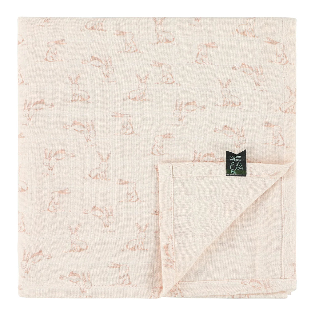 Couverture en mousseline de coton bio, Lapins roses