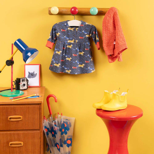 Warm cotton dress blue dogs, Kloe