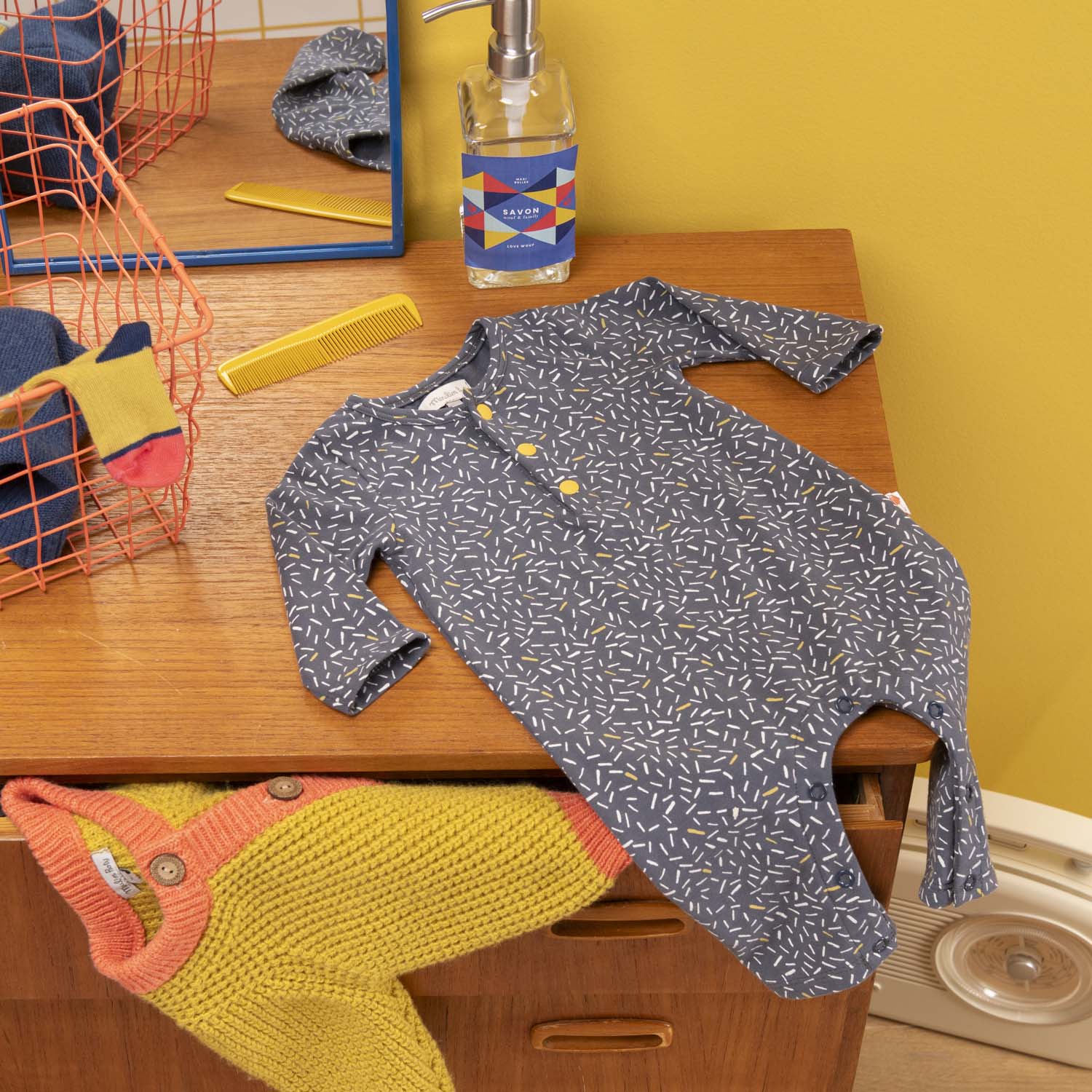 Warm dark blue cotton onesie, Kalypso