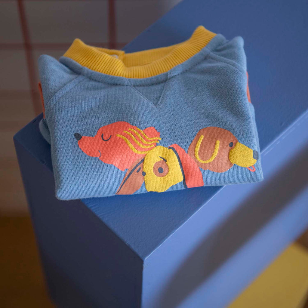 Blue brushed sweatshirt with dogs, Kalvin