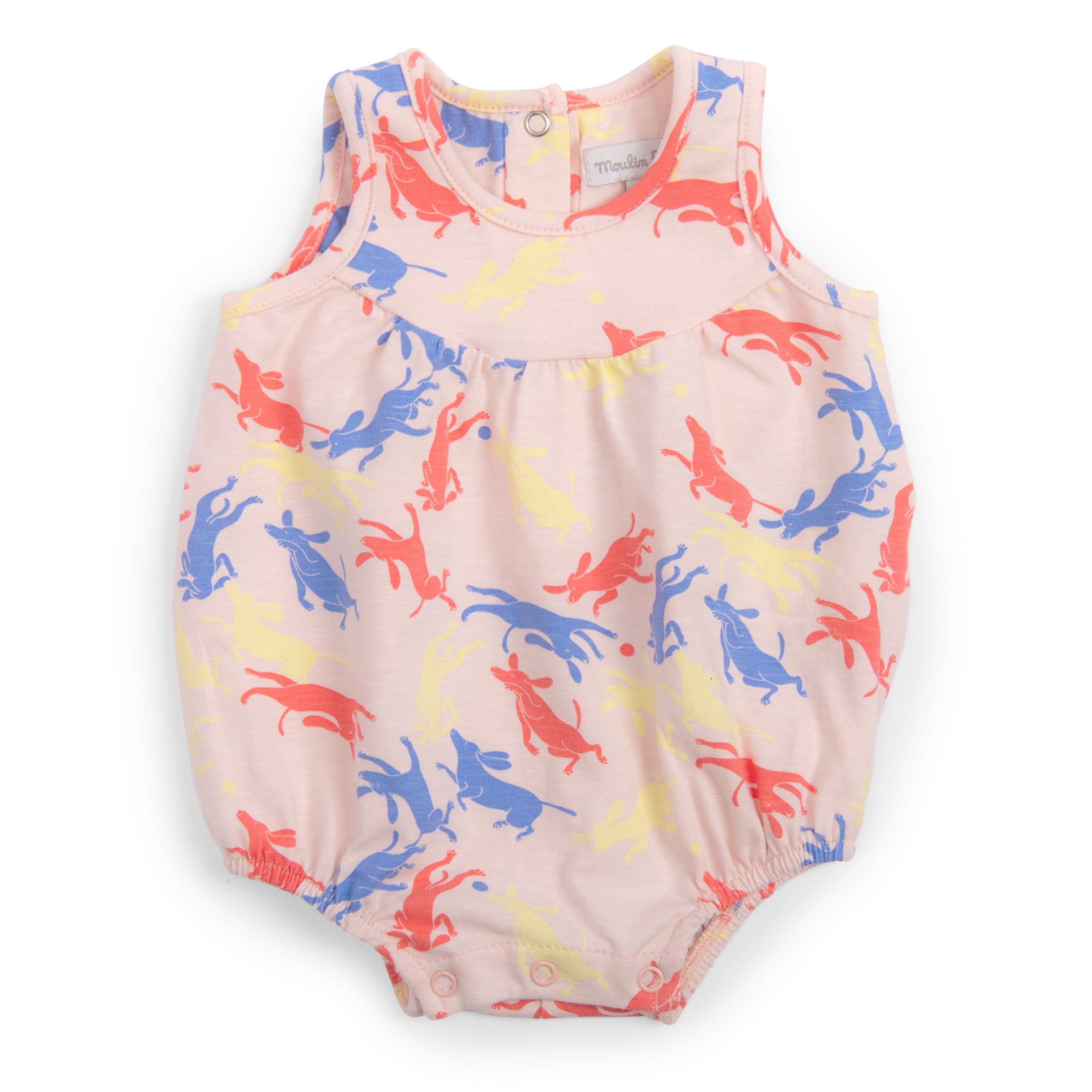 Printed pink cotton romper, Lalie
