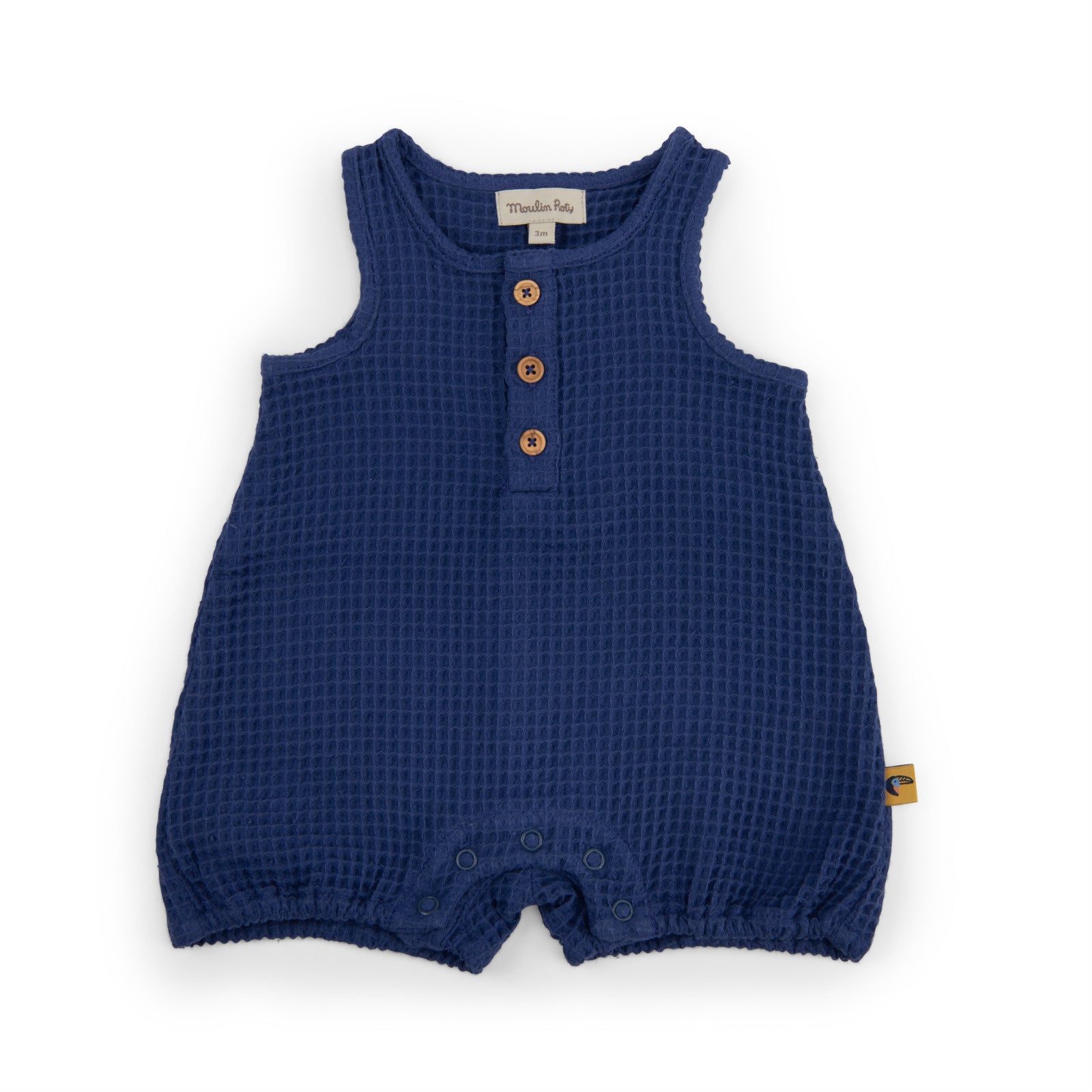 Blue Honeycomb Muslin Romper, Nestor
