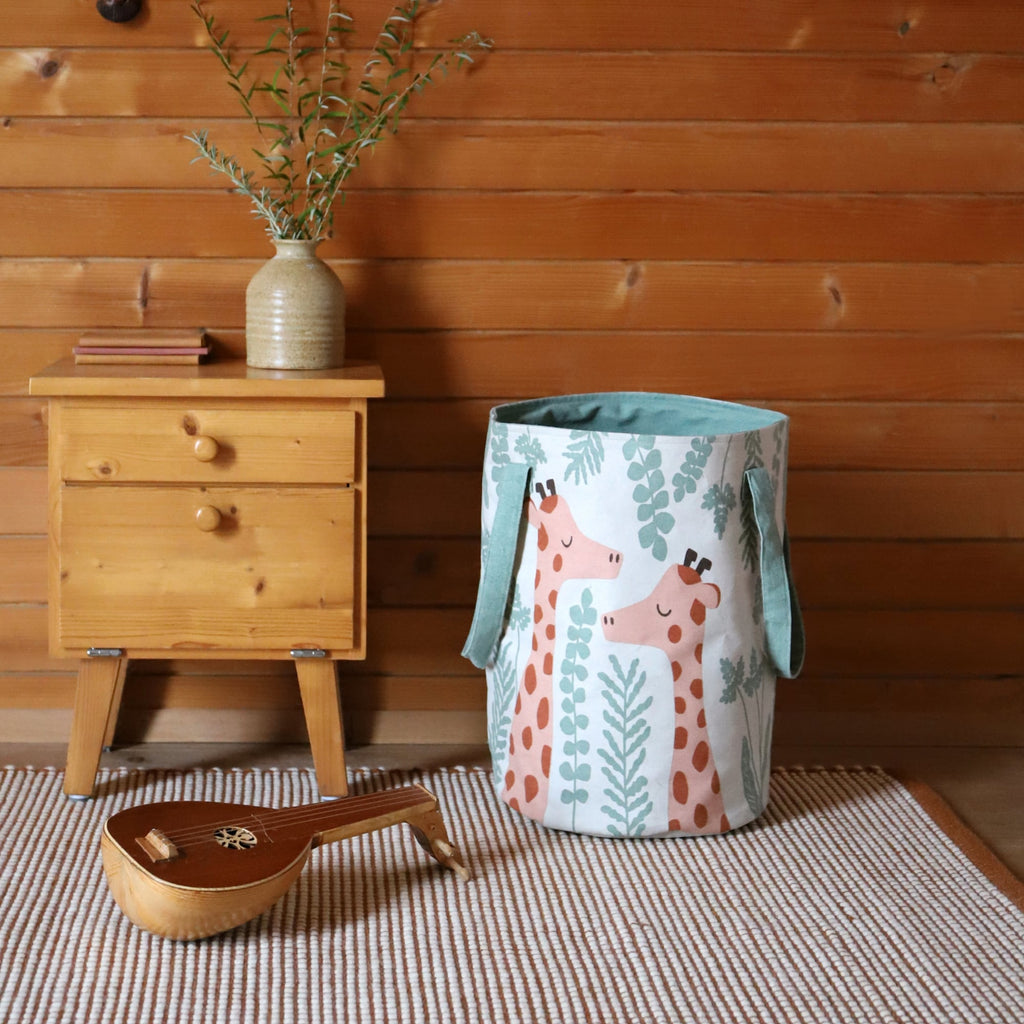 Large cotton toy basket - Giraffes