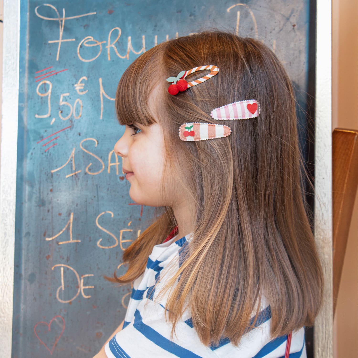 Fermagli per capelli in tessuto righe ciliegie