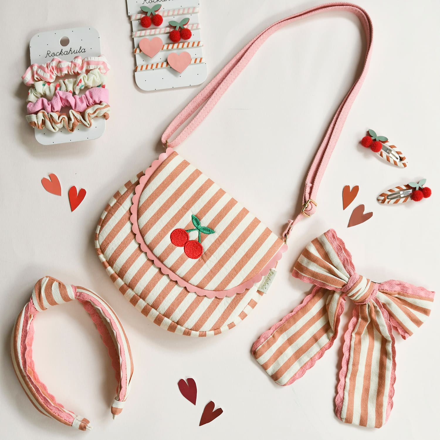 Cherry Striped Hair Clips