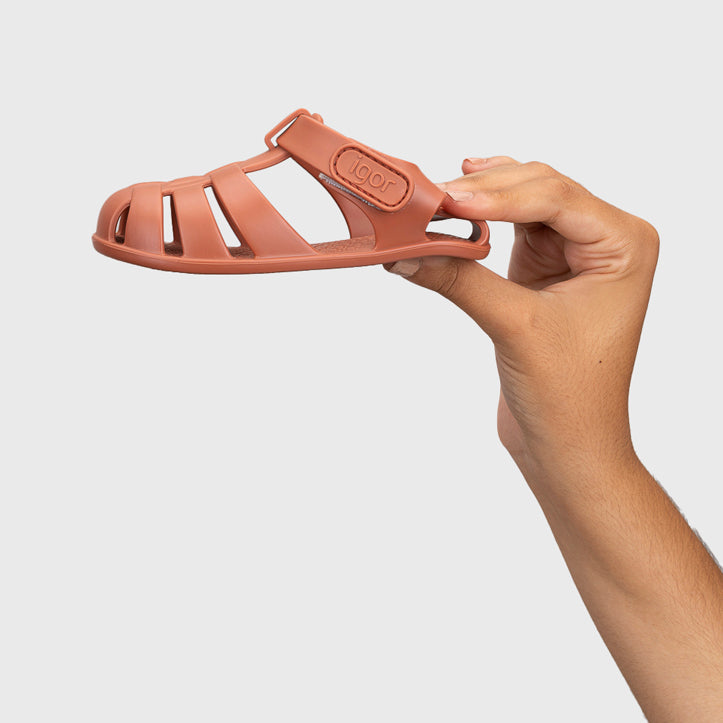 Beach sandals barefoot concept, Terracotta
