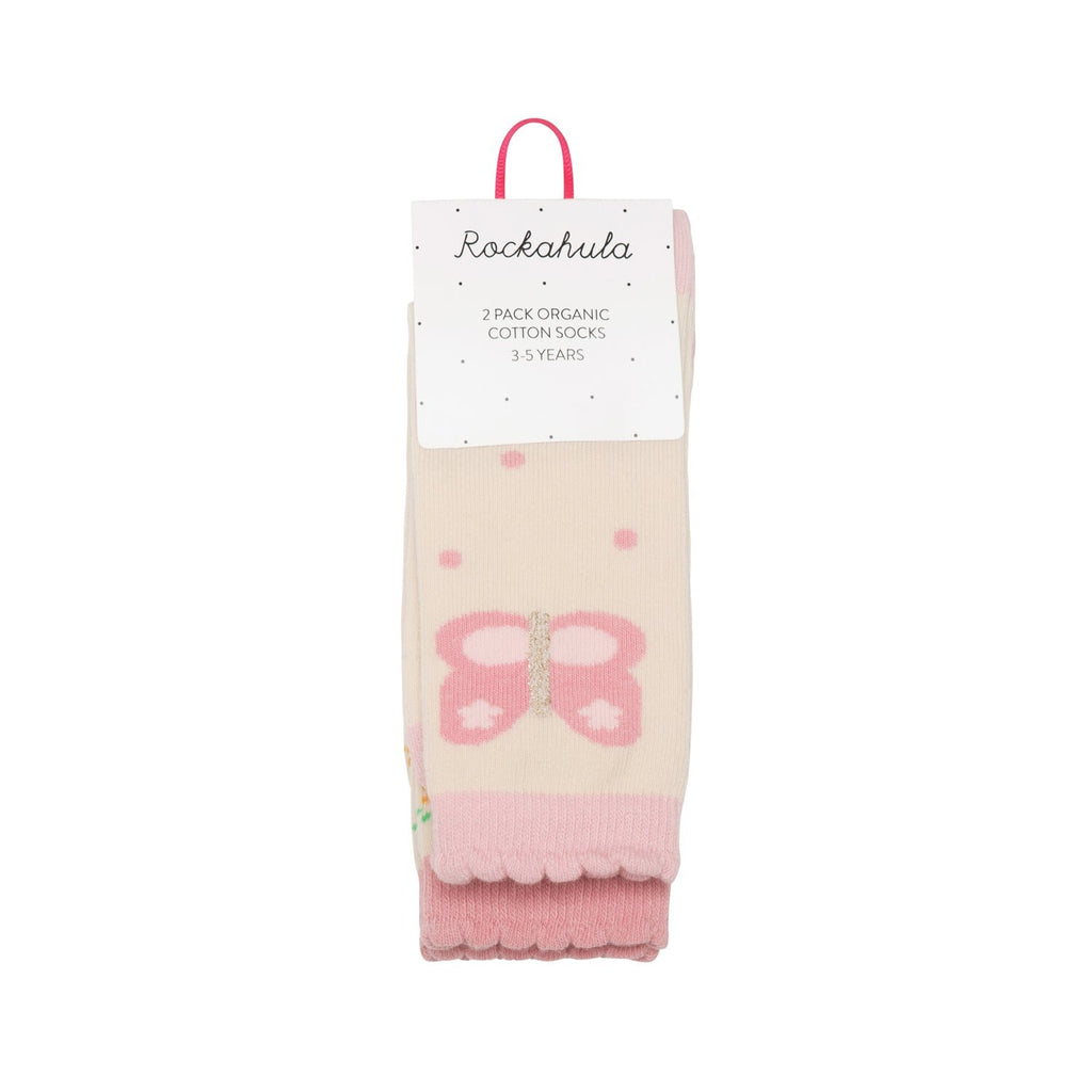 Organic Cotton Socks, 2 Pairs, Butterfly Flowers (3-5 Years)