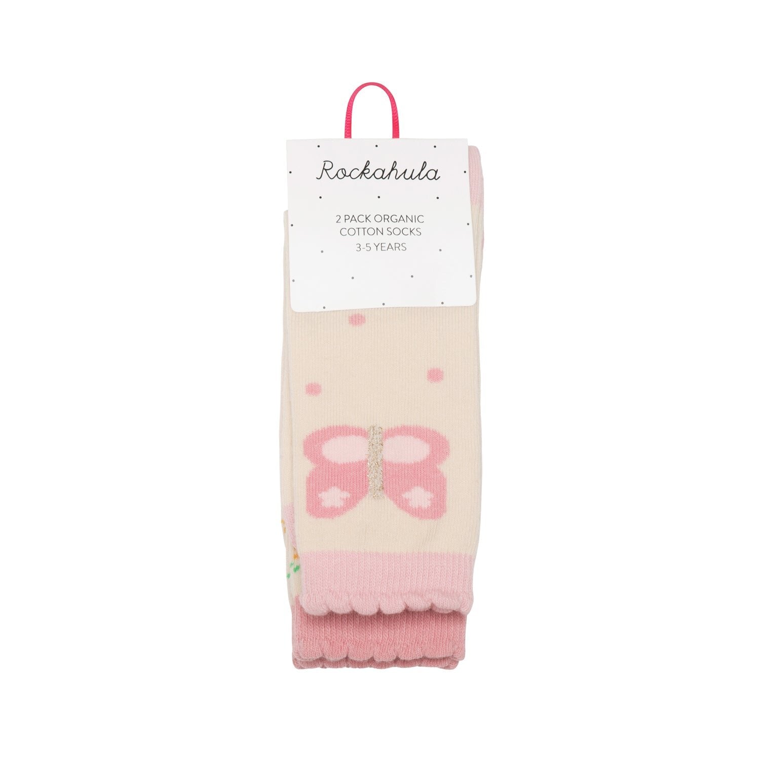 Organic Cotton Socks, 2 Pairs, Butterfly Flowers (3-5 Years)