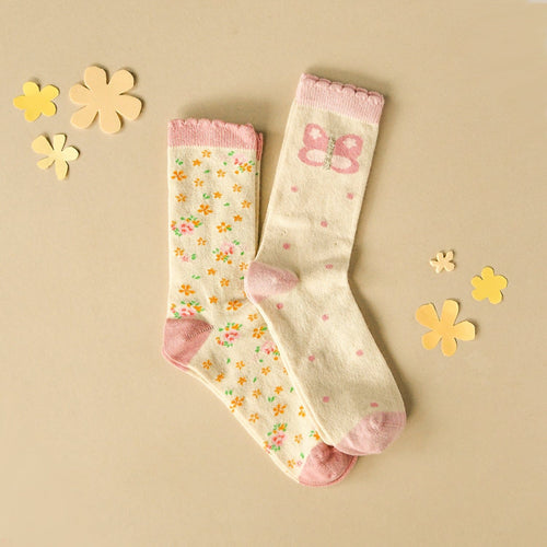 Organic Cotton Socks, 2 Pairs, Butterfly Flowers (3-5 Years)