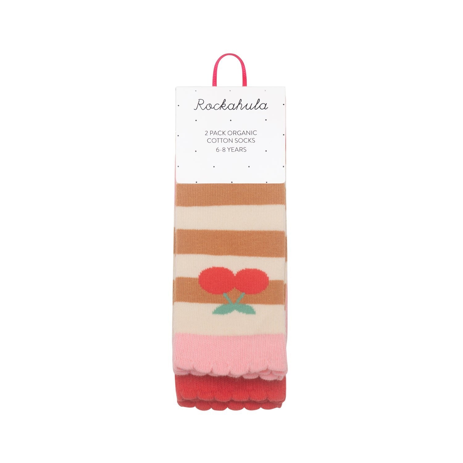 Organic Cotton Socks, 2 Pairs, Cherry Stripes (3-5 Years)