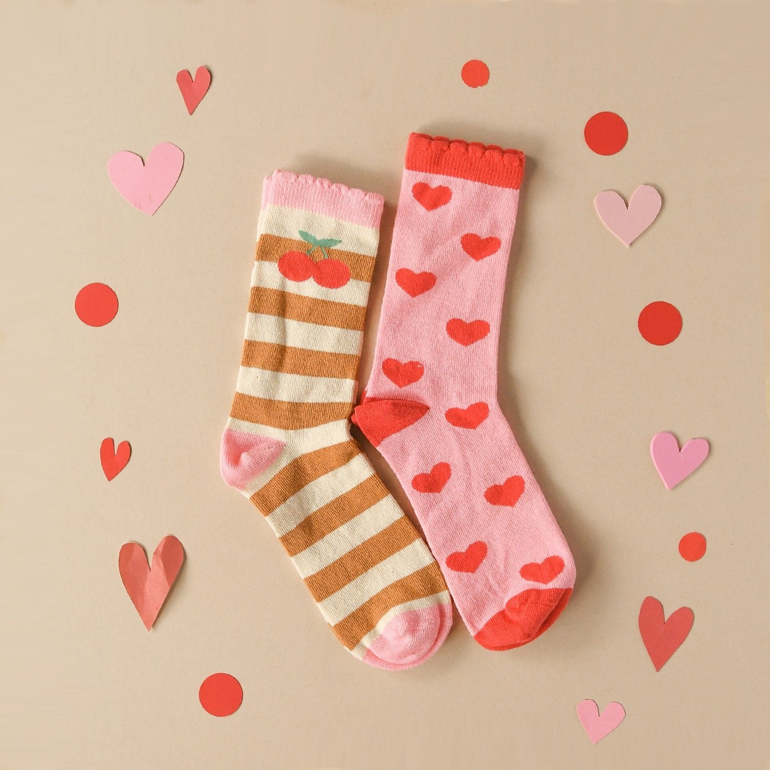 Organic Cotton Socks, 2 Pairs, Cherry Stripes (3-5 Years)