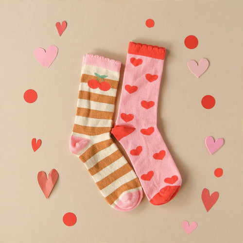 Organic Cotton Socks, 2 Pairs, Cherry Stripes (3-5 Years)
