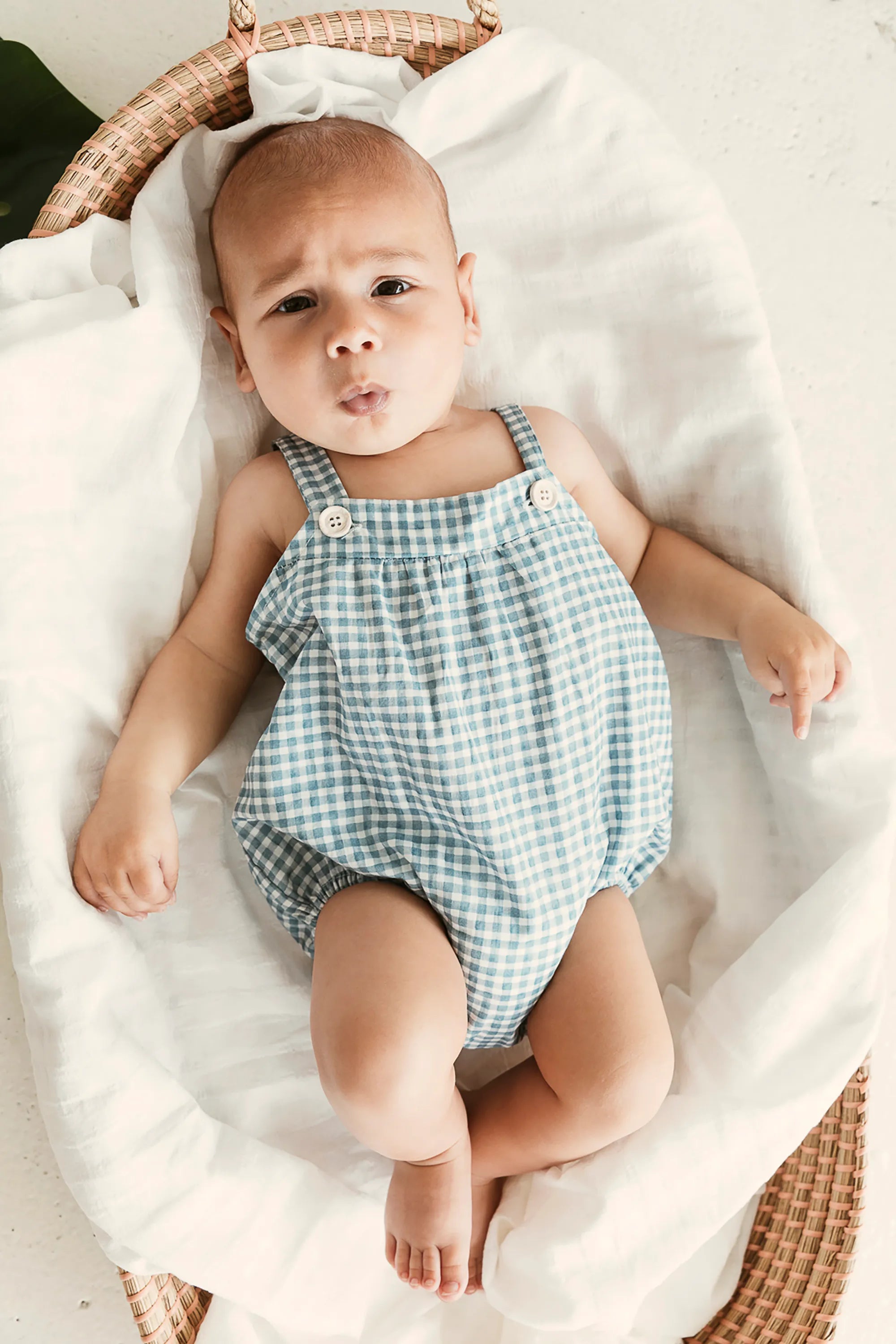 Green checked cotton romper