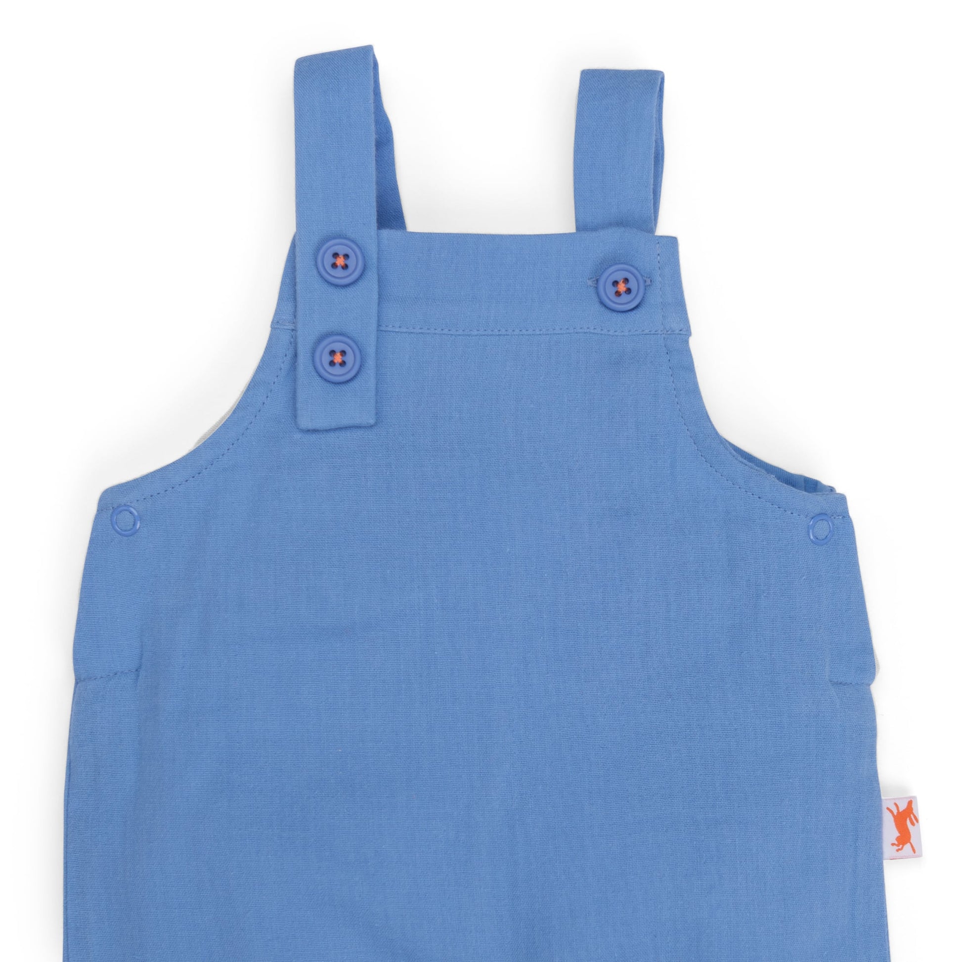 Salopette corta in mussola di cotone blu, Larry