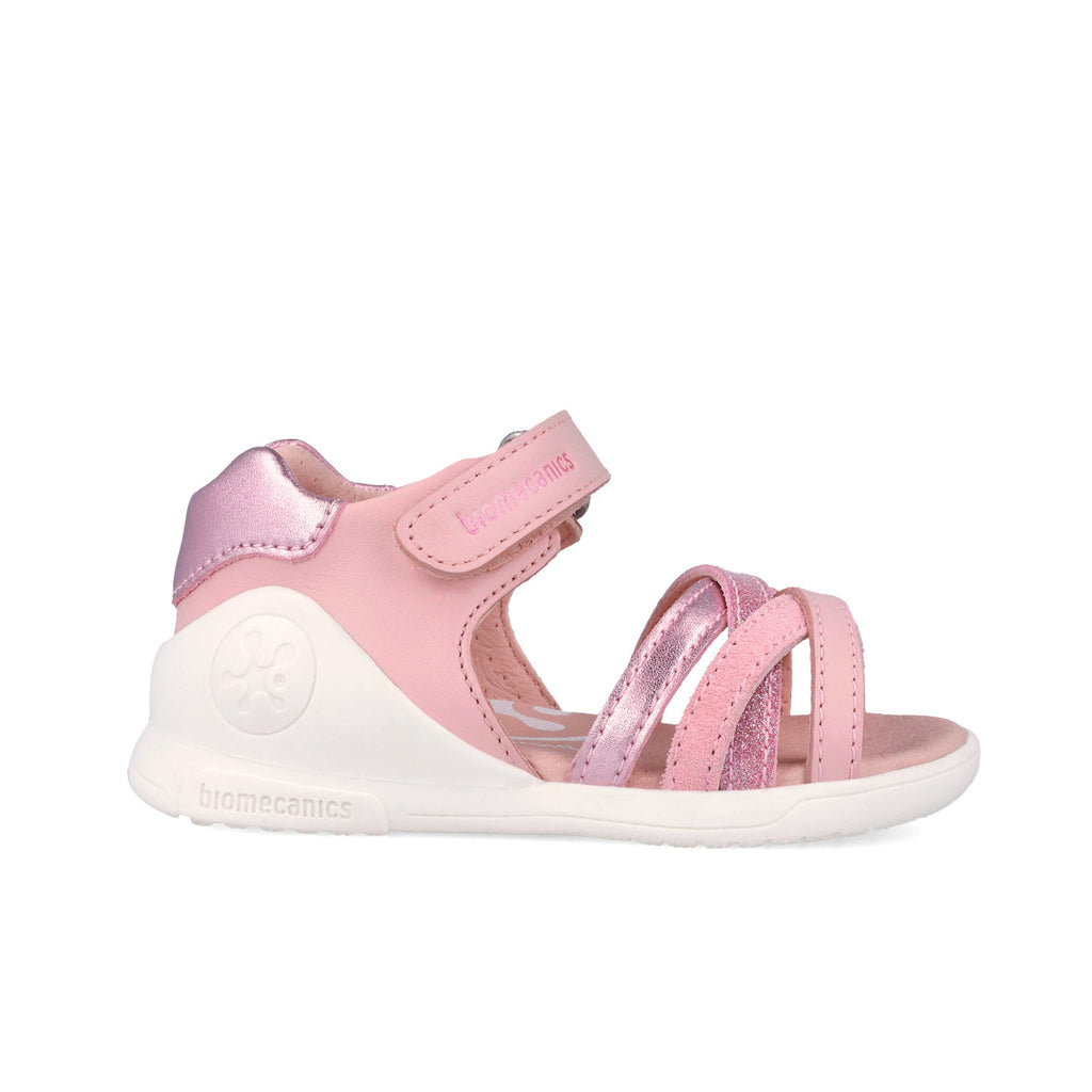 Sandali aperti in pelle, Rosa glitter