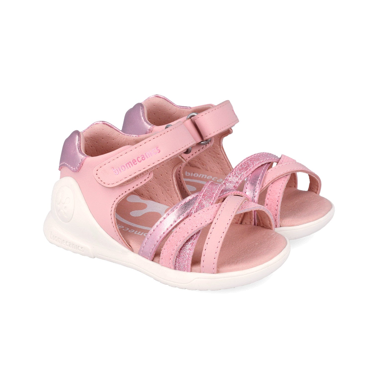 Sandali aperti in pelle, Rosa glitter