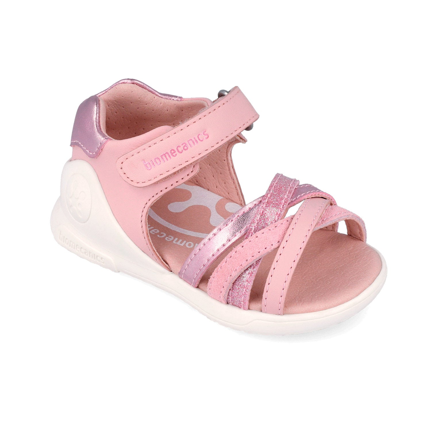 Sandali aperti in pelle, Rosa glitter