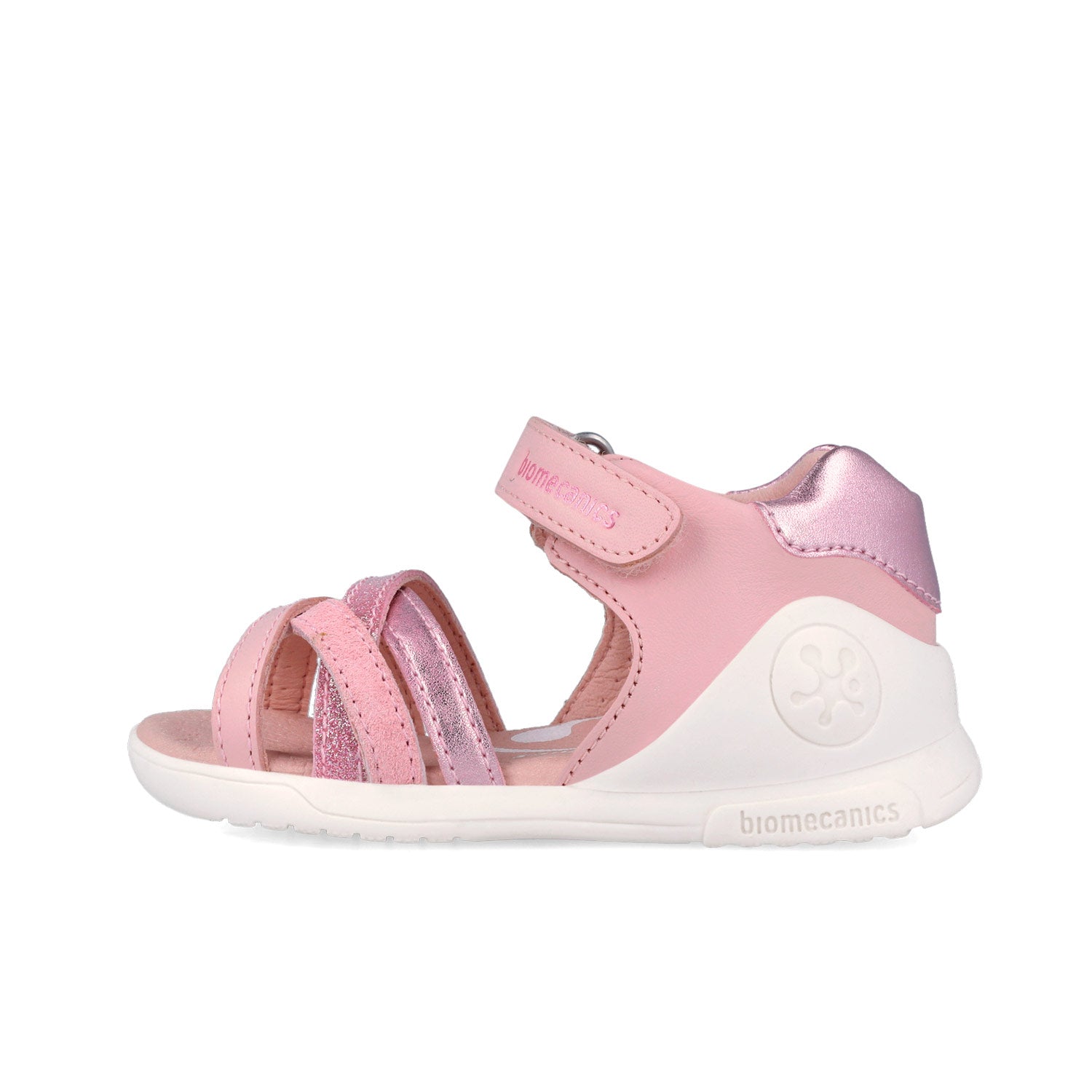 Sandali aperti in pelle, Rosa glitter