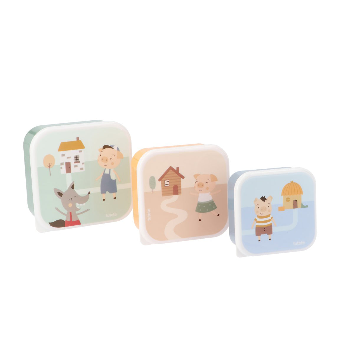 Set di tre scatole per alimenti, Three little pigs