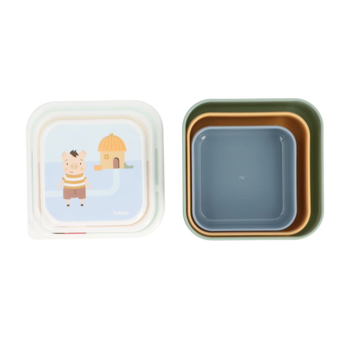 Set di tre scatole per alimenti, Three little pigs