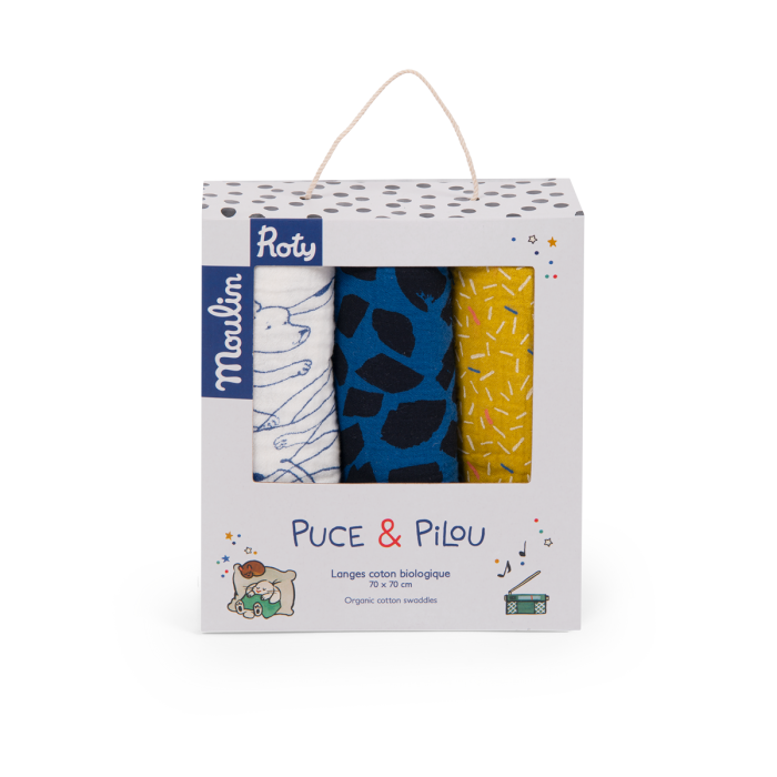 Set 3 copertine mussola cotone bio, Puce e Pilou