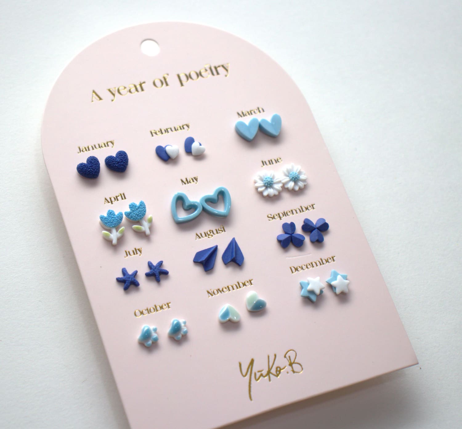 Set of 12 pairs of earrings, A year of poetry - Blue