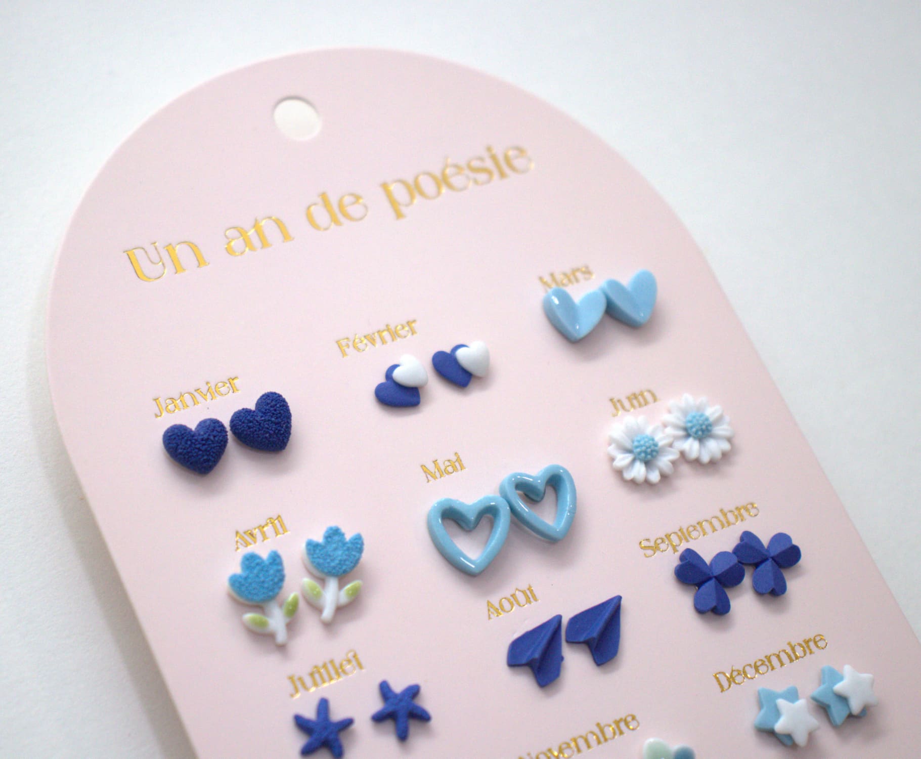 Set of 12 pairs of earrings, A year of poetry - Blue